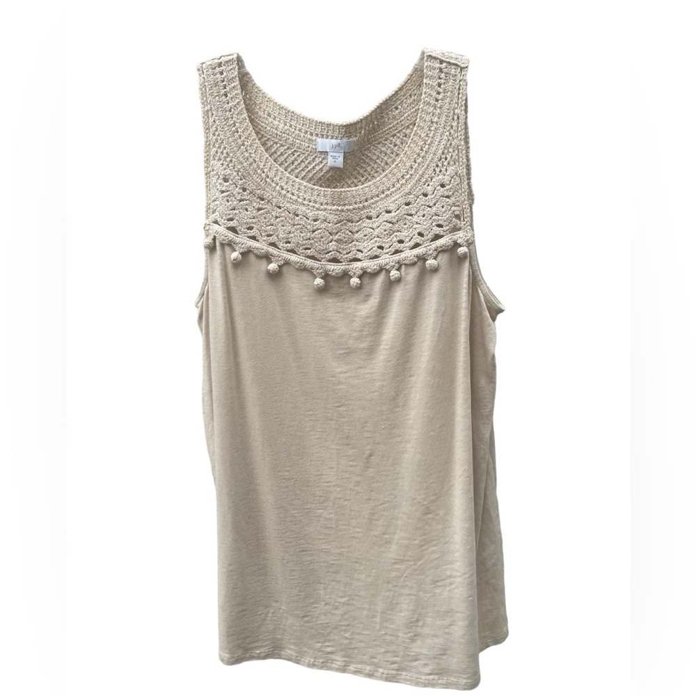 J. Jill tan Crochet Neckline Cotton Bottom Sleeveless Shirt